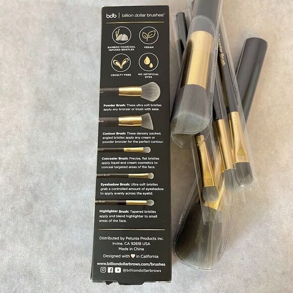 Billion Dollar Brows Charcoal Brush Set Makeup Brush Set 5 Ct NEW in BOX! - Picture 9 of 12